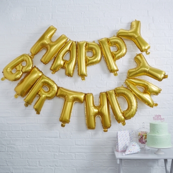 Luftballon Girlande - Happy Birthday - Gold